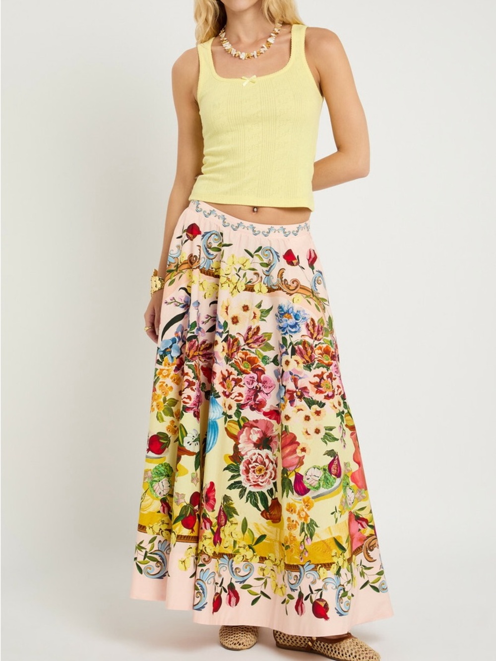 FARM Rio Pink Garden Terrace Organic Cotton Midi Skirt - Picture 3 of 16